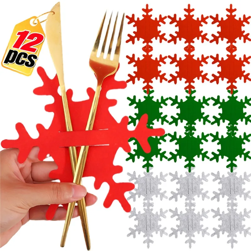 12PCS Felt Christmas Cutlery Holder Non-woven Fabric Knife And Fork Organizer Bag Xmas Party Dinner Table Decoration Supplies