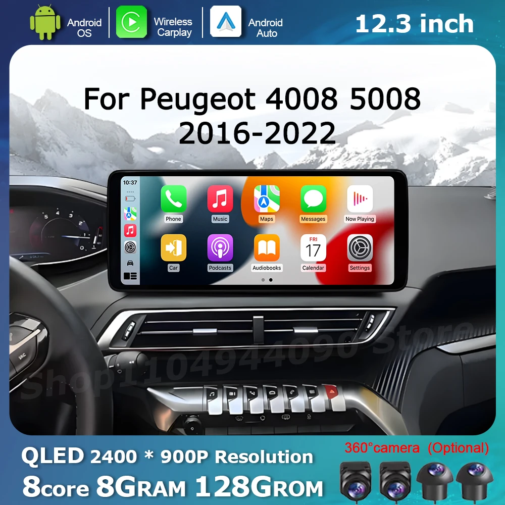 

Wireless Carplay for Peugeot 4008 5008 2016-2022 Android OS Car HD Display Screen Multimedia Radio Player DSP Stereo GPS Navi BT