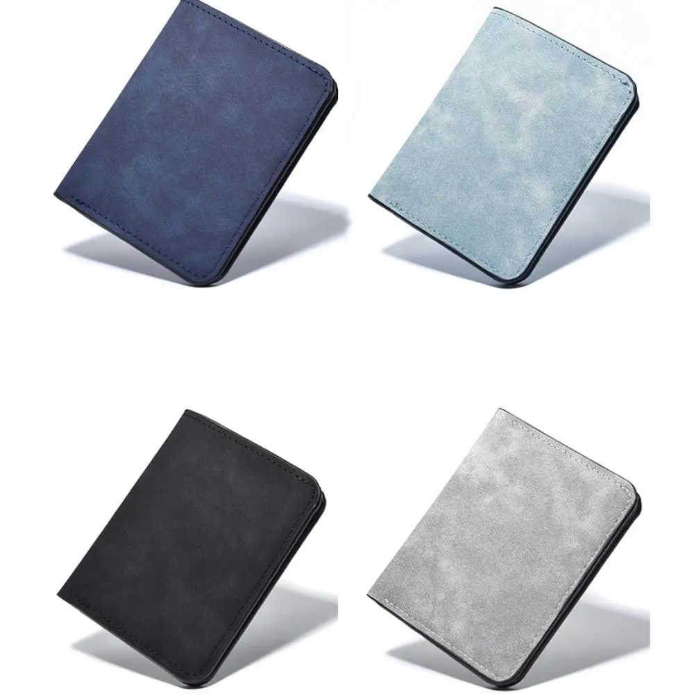 Minimalistyczny portfel męski z ekoskóry, krótki, czarny, niebieski, szary, duża pojemność, retro portmonetka na monety, składany na dwa, smukły portfel na pieniądze, męski i damski.