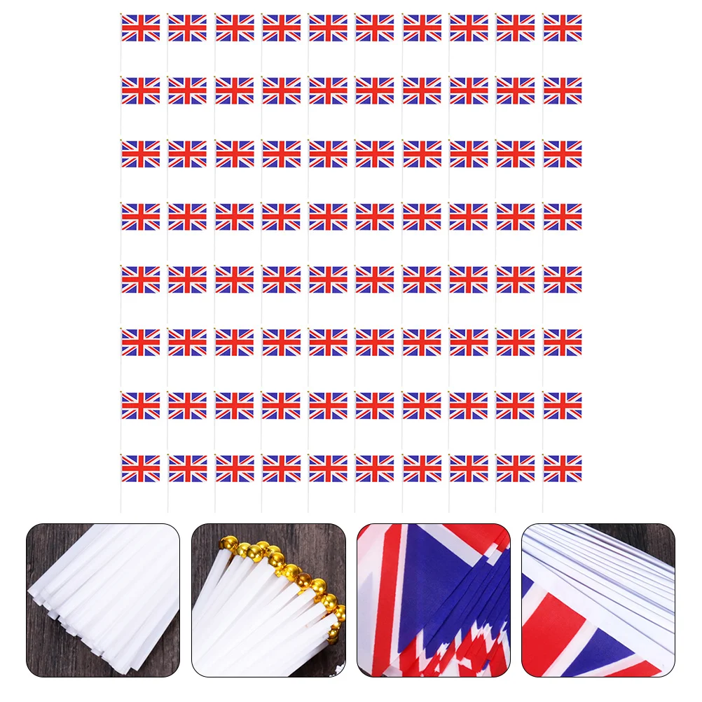 

80Pcs Handheld Uk Flags High Grade Polyester Union Jack Flags for Holiday Celebration Sports Club Classroom Decoration