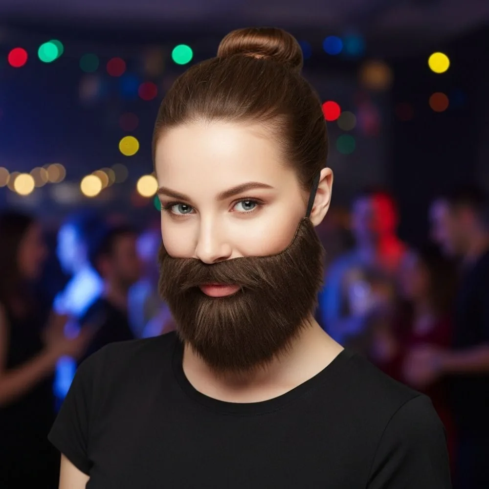 Simulated Halloween Artificial Semicircular Beard with Elastic Strap Brown/Black Role-Playing Full Beard Casual Fake Facial Hair