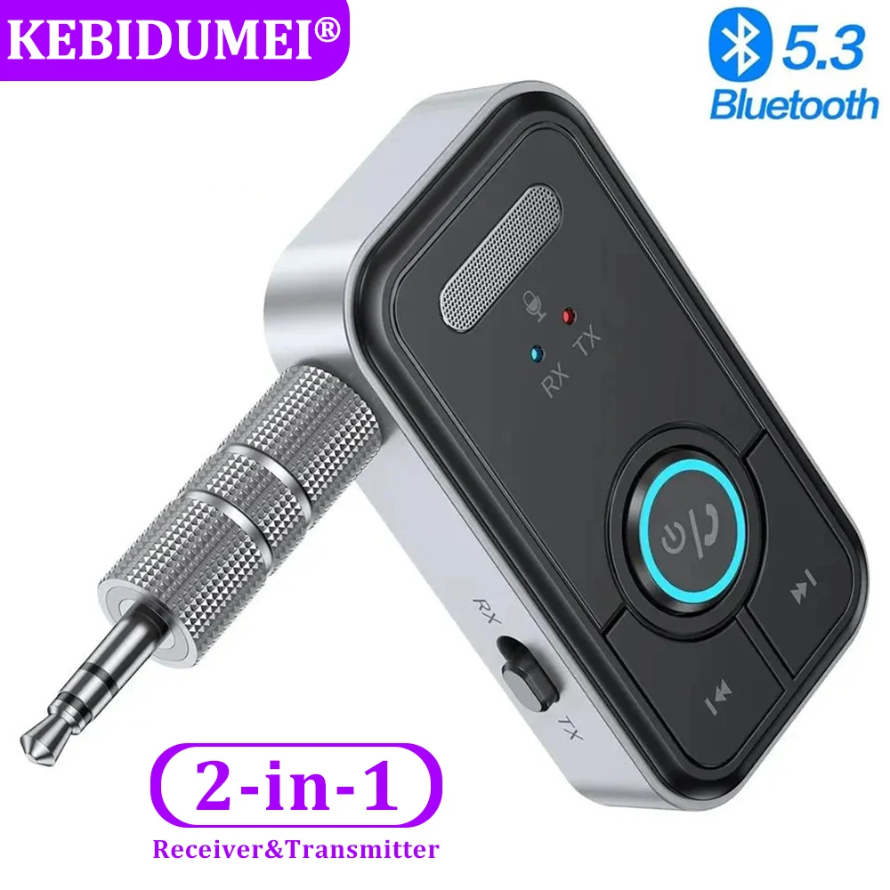 Bluetooth 5.3 Receiver Transmitter 2 in 1 Wireless Audio Adapter Handsfree Call 3.5MM AUX for Car Earphones TV Speaker Amplifier