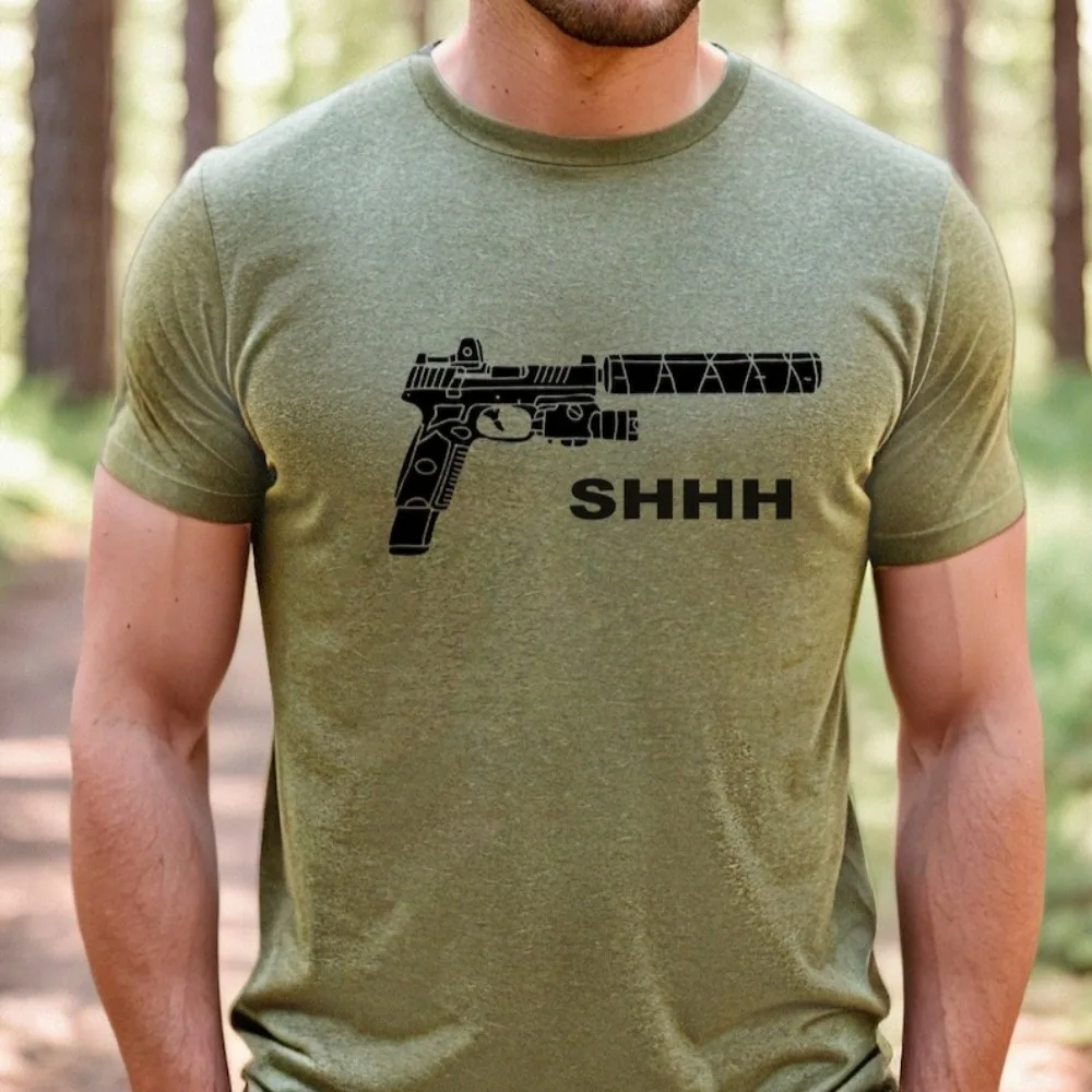 Amendment Gun Rights Pro Gun Suppressor SHHH Men's T-Shirt Retro Gun Pattern Clothes Short Sleeve Loose Tees