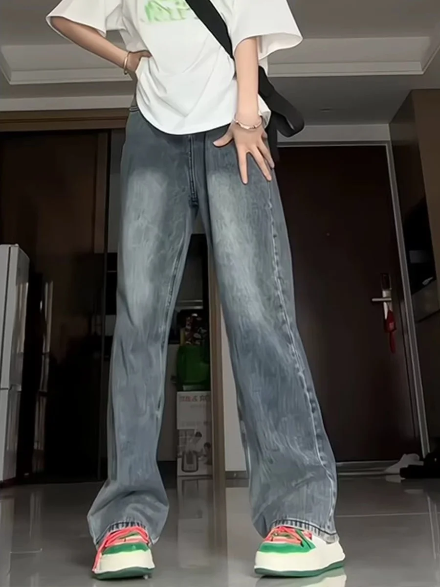 

American Retro High Street Men's Jeans Straight Leg Loose Fit Long Trousers Spring Autumn Trendy Design Casual Youth Sle