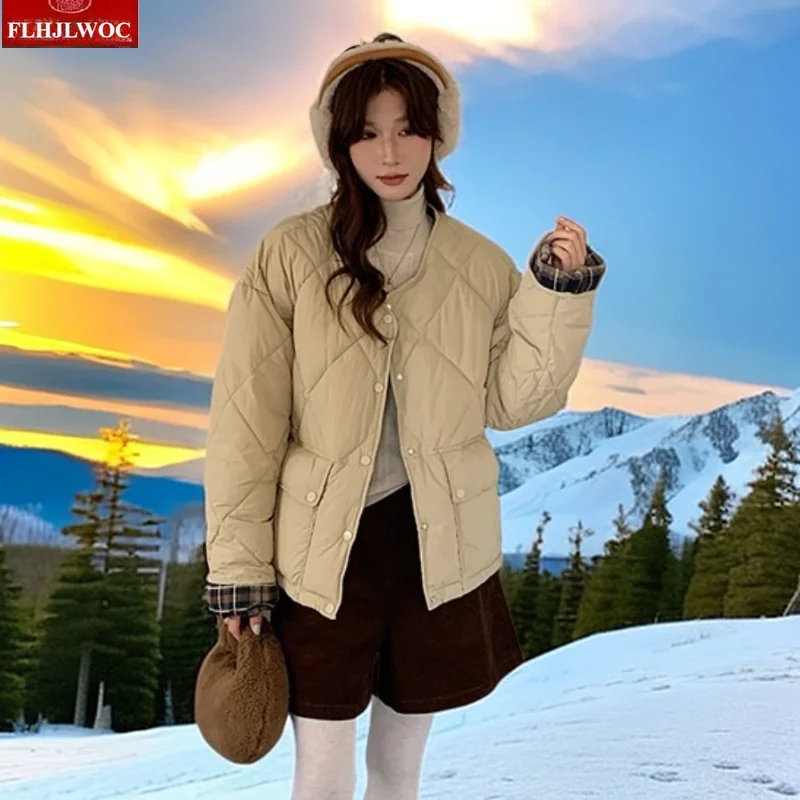 

4-цветная клетчатая зимняя верхняя одежда, пальто, новогодние корейские консервативные стили, милые короткие пуховики с карманами для девочек, женские синие, розовые парки