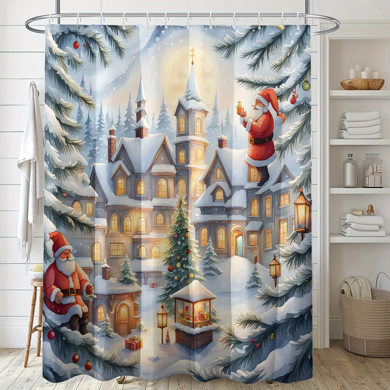 

Занавеска для душа с принтом снежной сцены, 1 шт., полиэфирная ткань, можно стирать в машине, подходит для украшения ванной комнаты