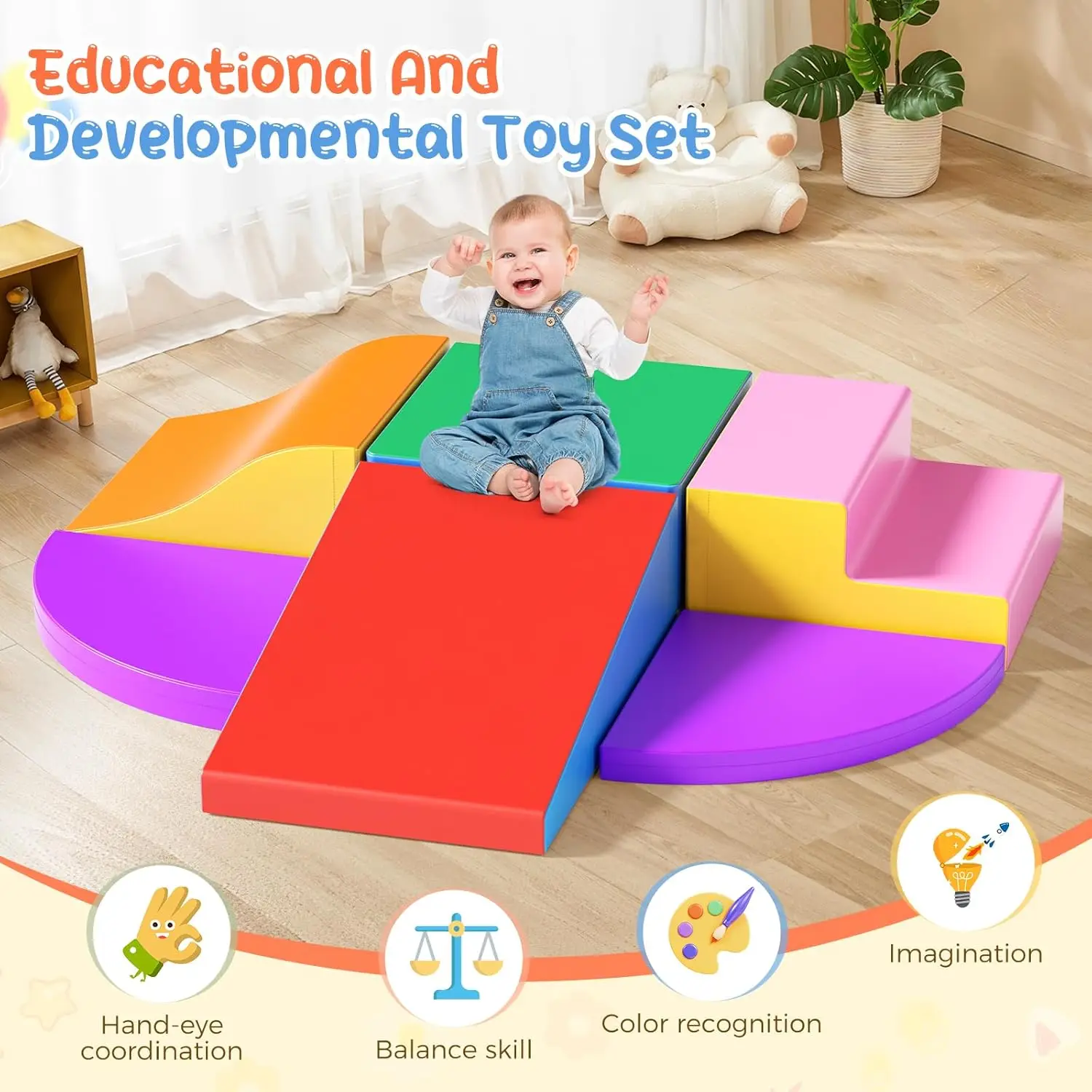 Bloques de escalada de espuma para niños pequeños, bloques de escalada para bebés, juego suave de escalada para niños pequeños con bloque plegable y túnel interior Cl