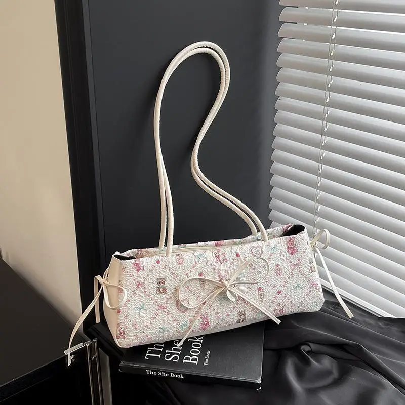 

Модная женская сумка через плечо с милым бантом и мультяшным принтом, универсальная вместительная сумка-тоут для повседневного использования, подарок на праздник