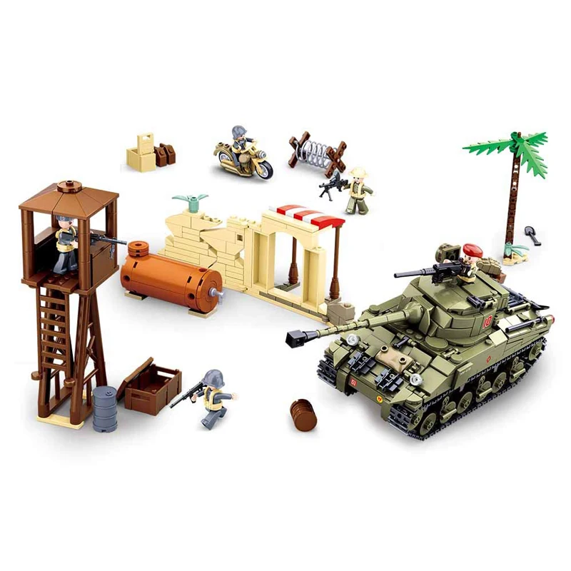 Sluban Building Block Toys WWⅡ B0713 The Battle of Ei Alamein Model Army Tanks Military Construction Bricks Toys Gifts for Kids