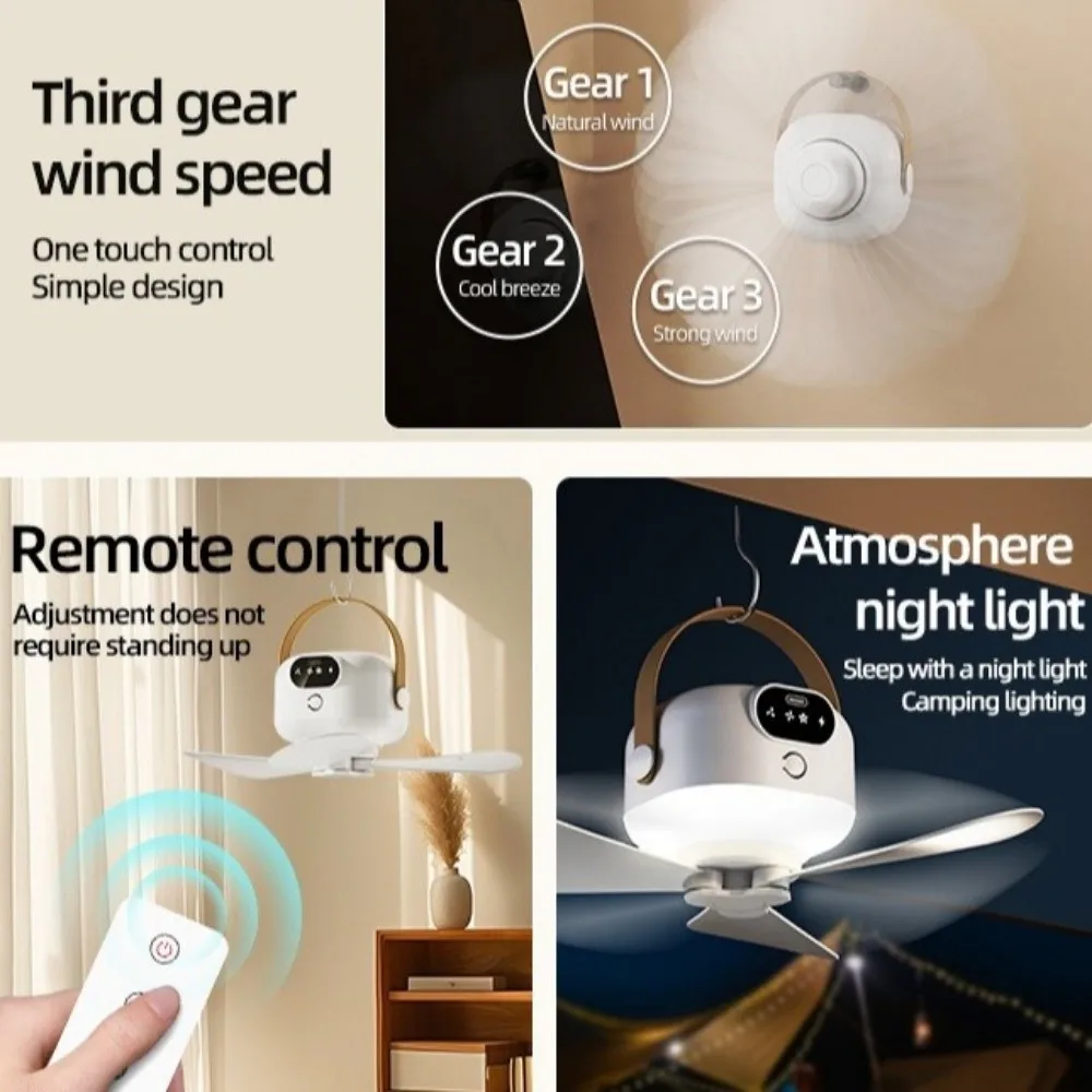Rechargeable Ceiling Fan Light Energy Saving with Remote Control Hanging Fan Light 3 Gears Intelligent Electric Fan Night Lamp