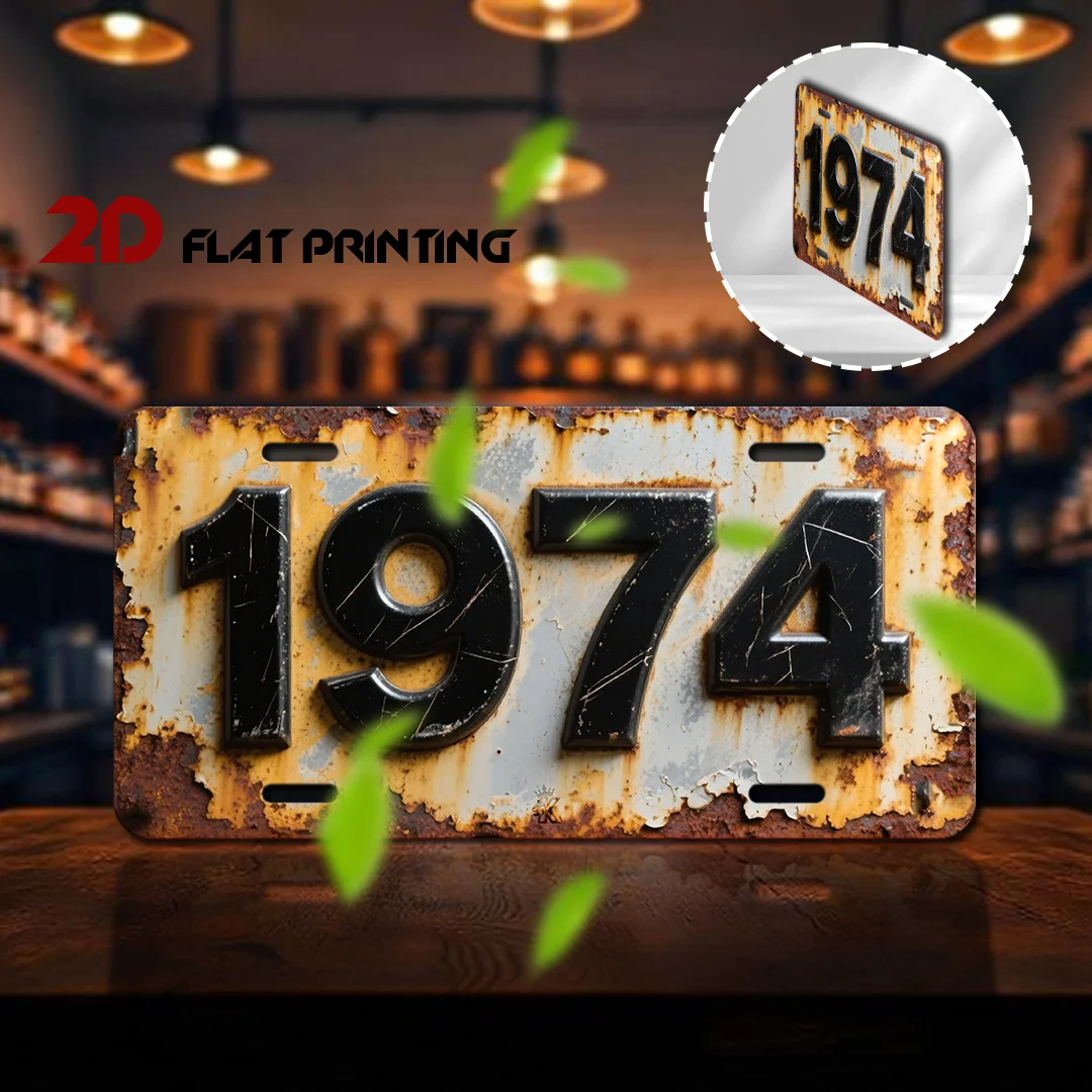 HD Aluminum Metal Sign Vintage Rusty 1974 License Plate Decorative Tin Sign Weatherproof UV Corrosion Water Resistant Bend-Resis