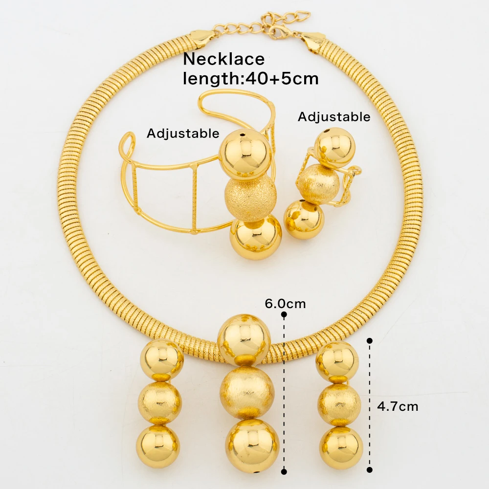 Dubai Gold Color Beads Earrings Pandent for Women Fashion Jewelry Set Ethiopia Bridal Necklace Bangle Ring Party Christmas Gift