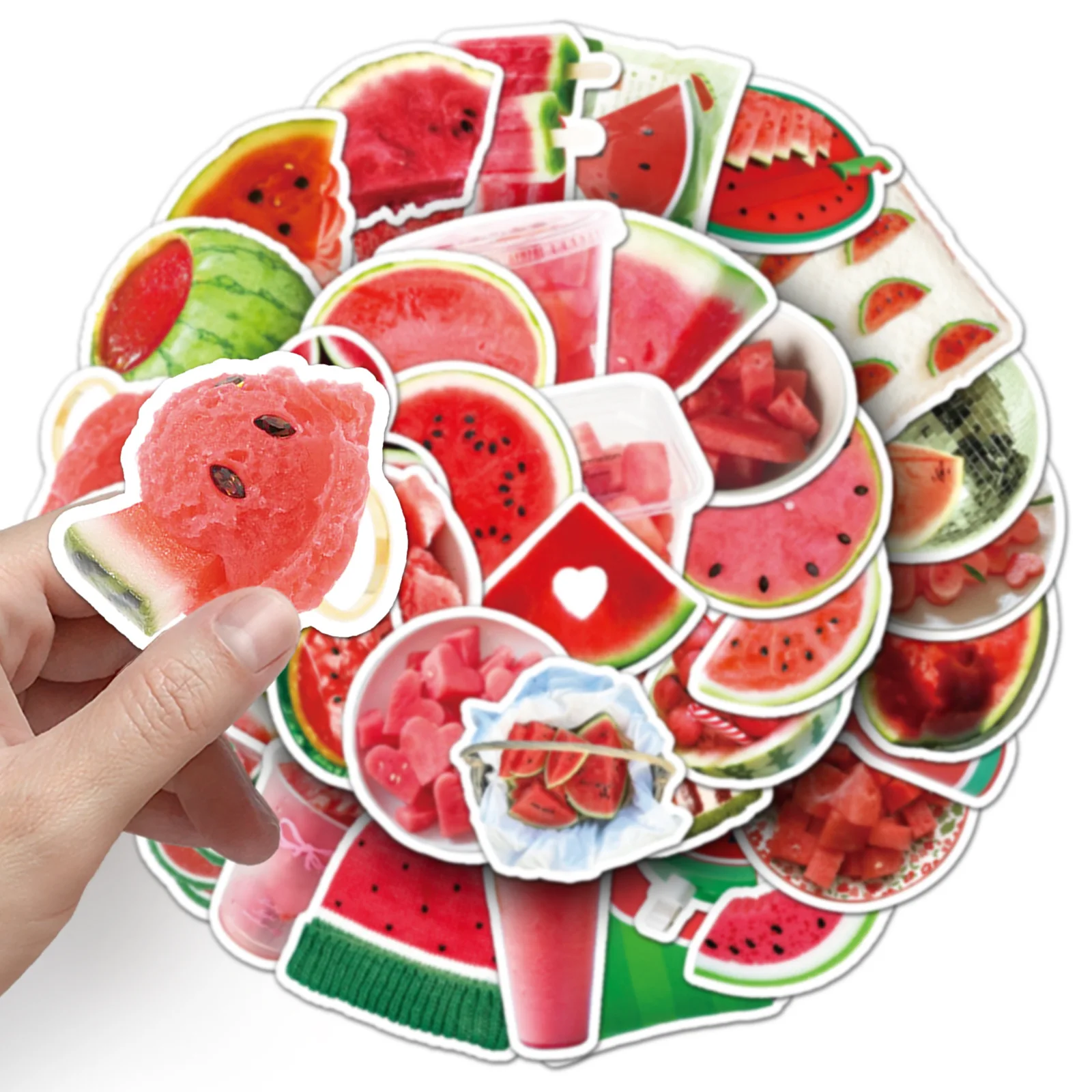 50 PCS Ins Style Summer Watermelon Realistic HD Stickers Vinyl Waterproof Decorate Fridge Lunch Box Computer Stationery Decals