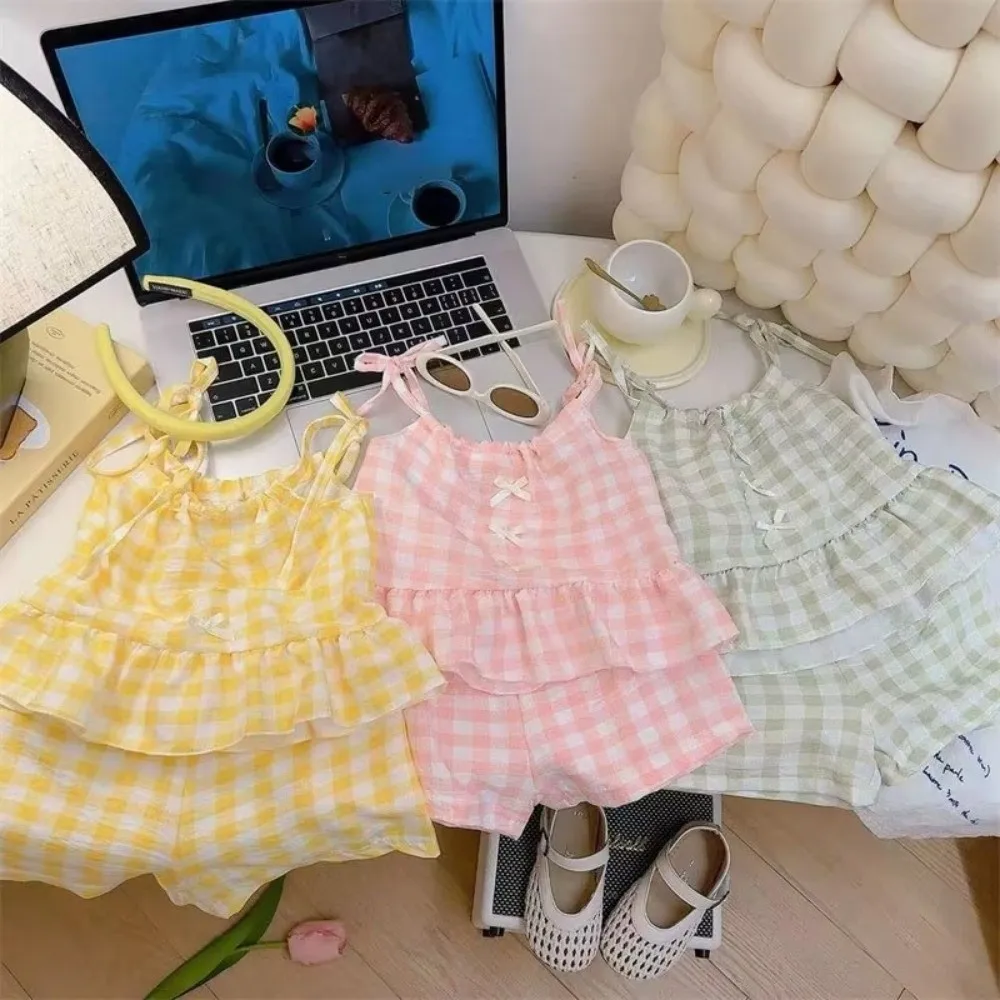 Fashion Princess Girls Sling Shorts Set Thin Bow Waistcoat Skirts Sweet Vest Skirt for Toddler