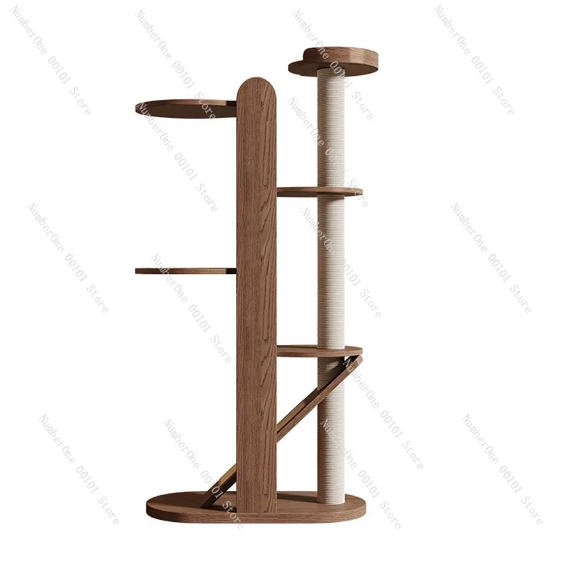Elegant Solid Wood Cat Tree with Built In Cat Bed Space Saving Indoor Climbing Tower for Small Apartments Kitten Scratching Post