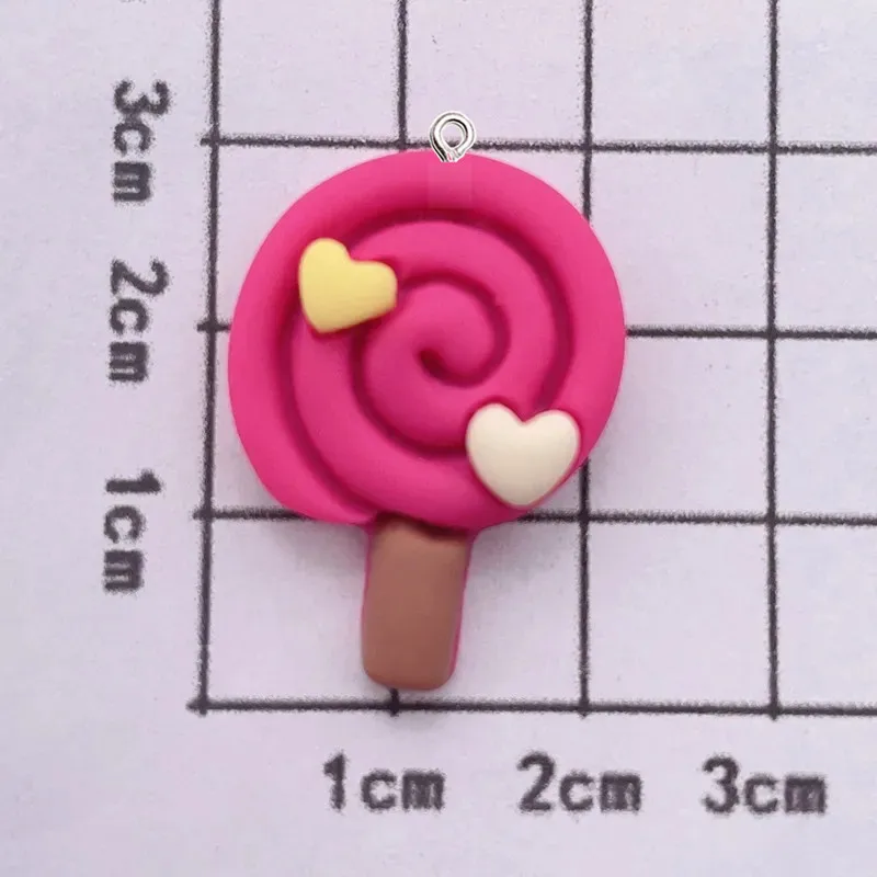 10 buah Kawaii kartun Lollipop Resin liontin DIY wanita anting liontin kalung gelang gantungan kunci dekorasi datar Resin belakang