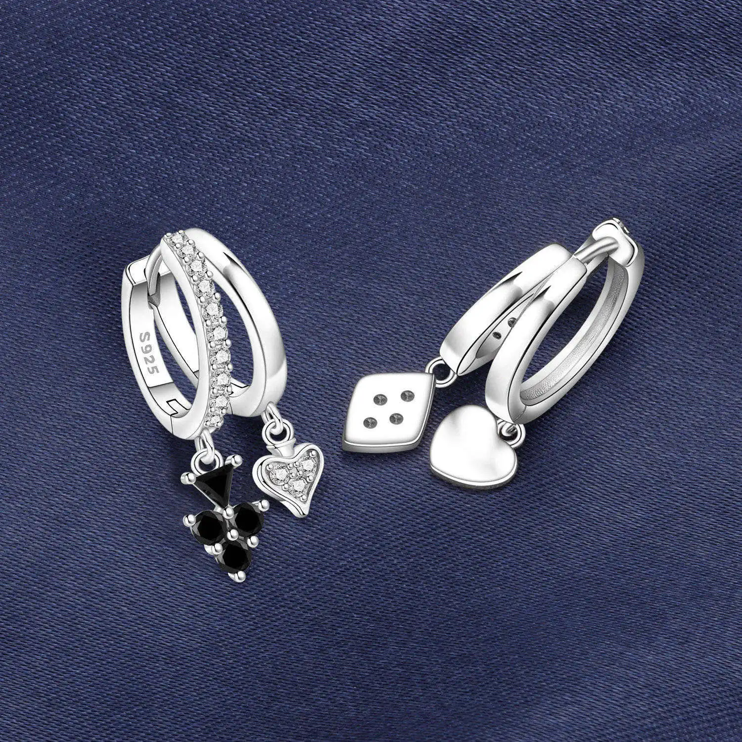 Hot Sale 925 Sterling Silver Hoop Earrings, Creative Playing Card Design High Quality Fashion Party Daily Women Jewelry Gifts