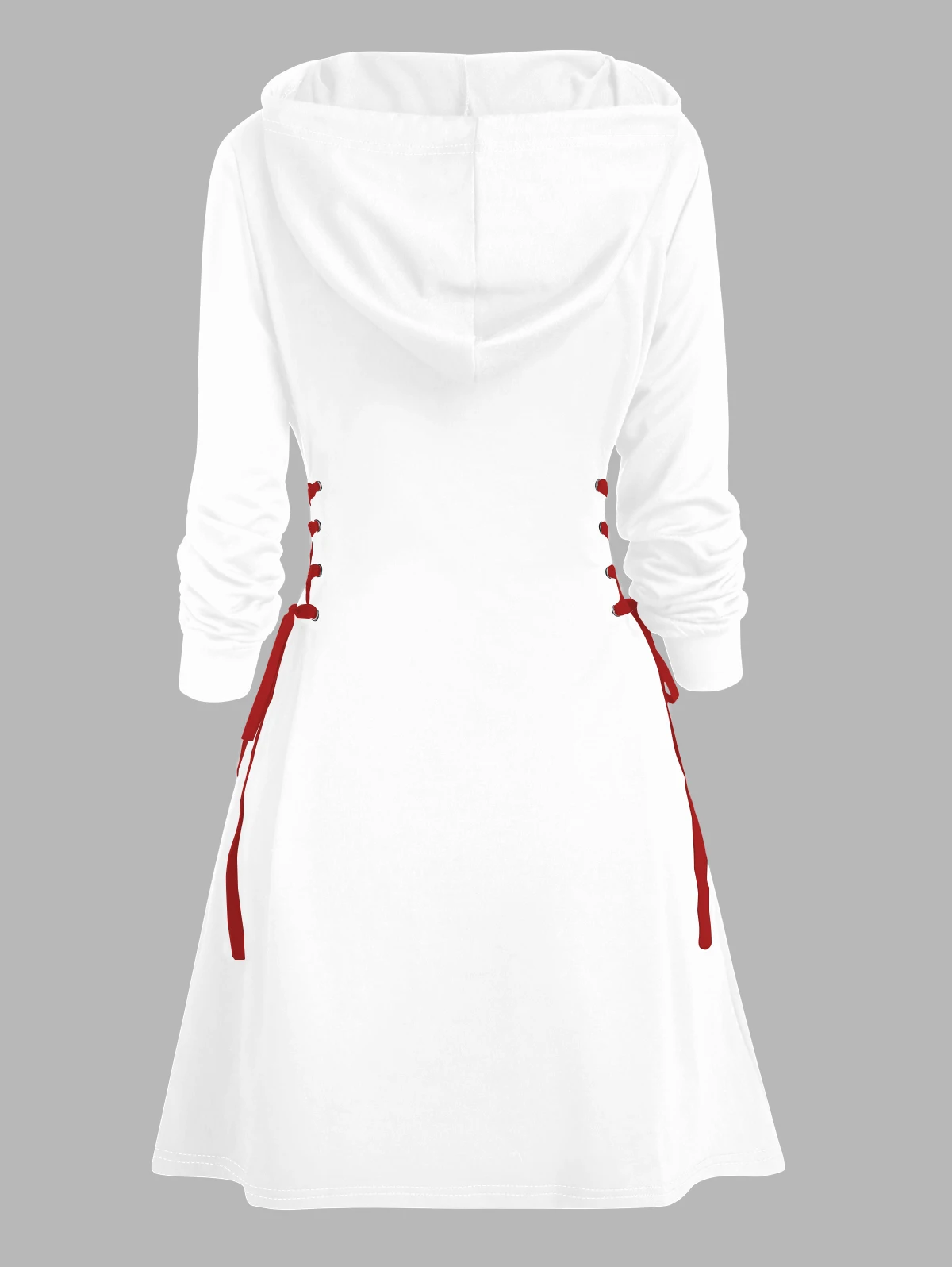 2024 Women\'s Christmas Hoodie Dresses Hat Elk Face Pattern Lace Up Hooded Dress Long Sleeve A Line Mini Dress