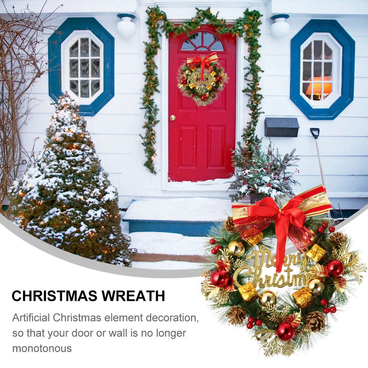 

1Pcs Christmas Wreath Hanging Garland Red Simulation Flower Decor Party Pendant Wall Ornament Holiday Christmas Wreath