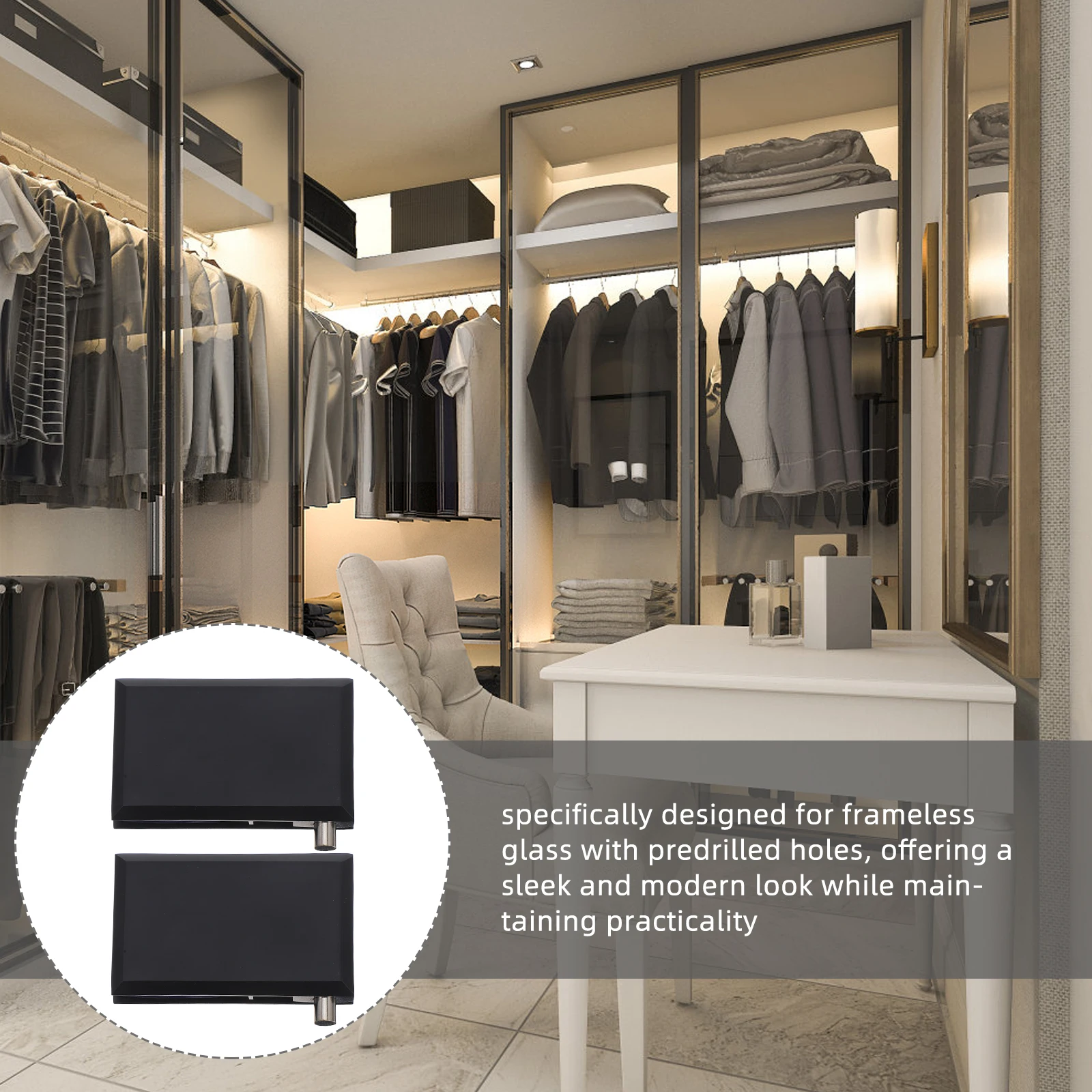 2 قطعة مفصلات الأبواب الزجاجية بدون إطار الثقيلة محور المفصلي للخزائن لا تركيب الحفر الأسود ماتي سبائك الزنك السلس سوينغ