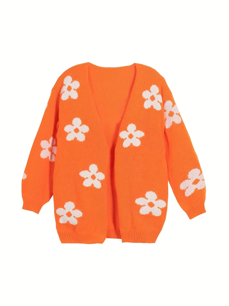 

Женский кардиган больших размеров с v-образным вырезом, повседневный вязаный свитер с длинными рукавами и принтом, осенне-зимний теплый удобный свитер