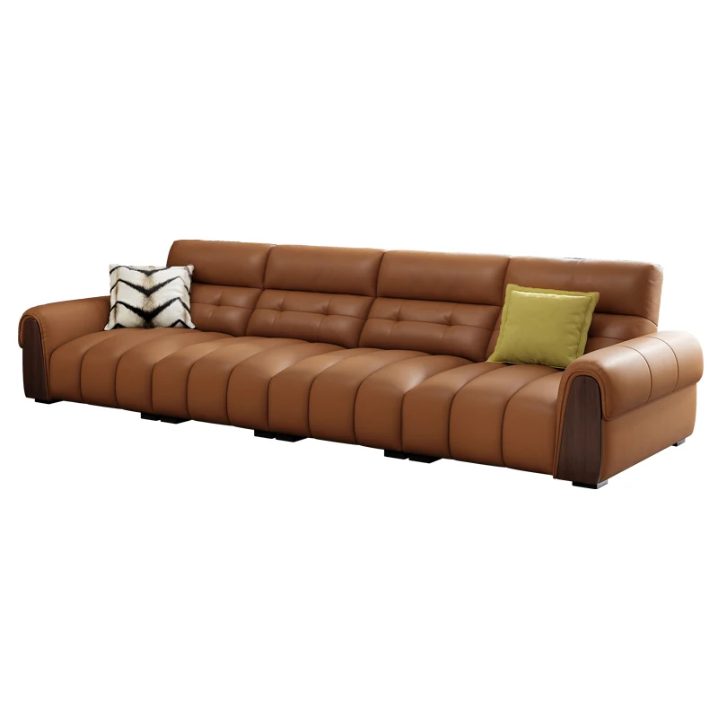 

Ecological leather sofa simple living room small apartment three or four people straight row furniture