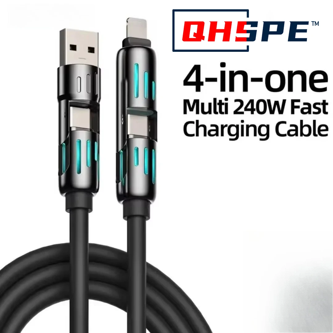 Super Soft Silicone 240W Light Column Type-C Data Cable PD Flash Charging Aluminum Alloy Seven-color Light Fast Charging Cable
