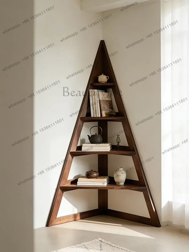 New Chinese-style North American black walnut bookshelf Song-style aesthetic minimalist corner rack
