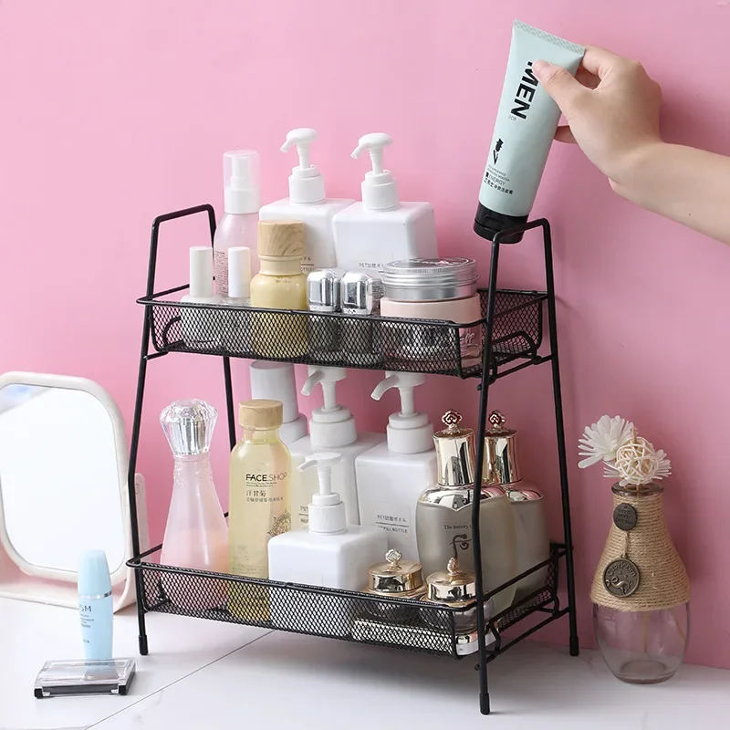 

2 Tiers Metal Kitchen Storage Rack Spices Bottle Jar Organizer Shelf Under Sink Cabinet Storage Drawer Bathroom Accessories Rack