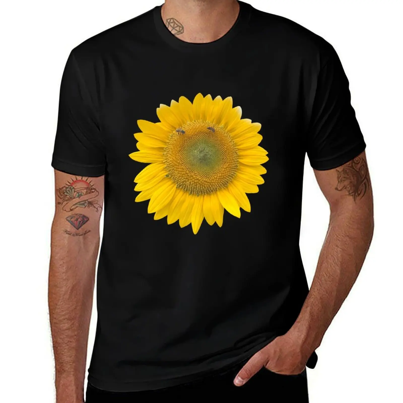 

Bee Happy Sunflower T-Shirt customs hippie clothes vintage anime shirt korean fashion Men's t shirts