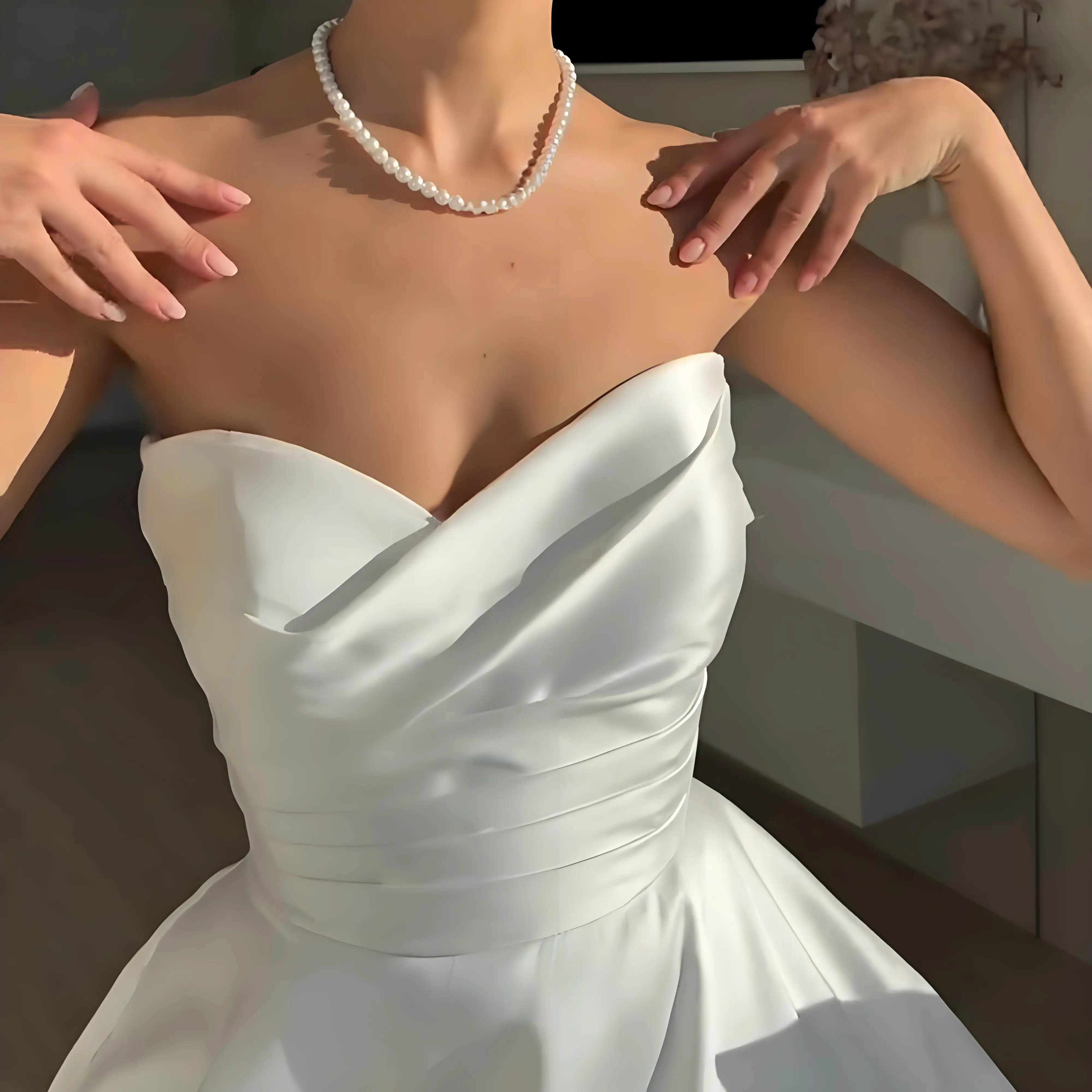 فساتين زفاف Beshinel مخصصة بدون حمالات من الساتان الأبيض أنيقة ورشيقة للخطوبة فساتين العروس فيستدوس دي نوفيا للحفلات الراقصة