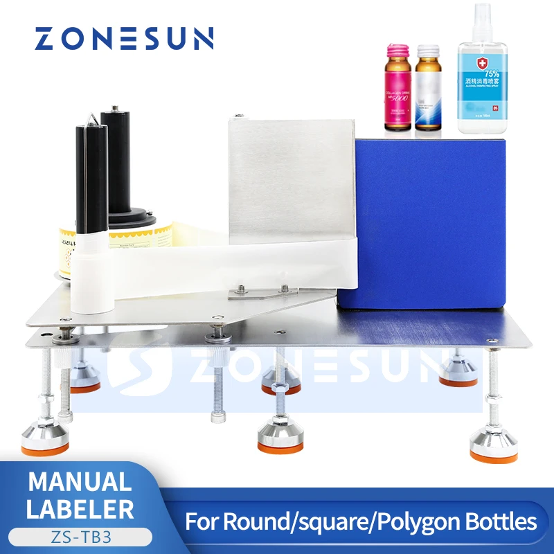 ZONESUN Manual Bottle Labeling Machine Label Sticker The Label Wizard Adjust Height Plastic Glass Round Square Bottle Jar