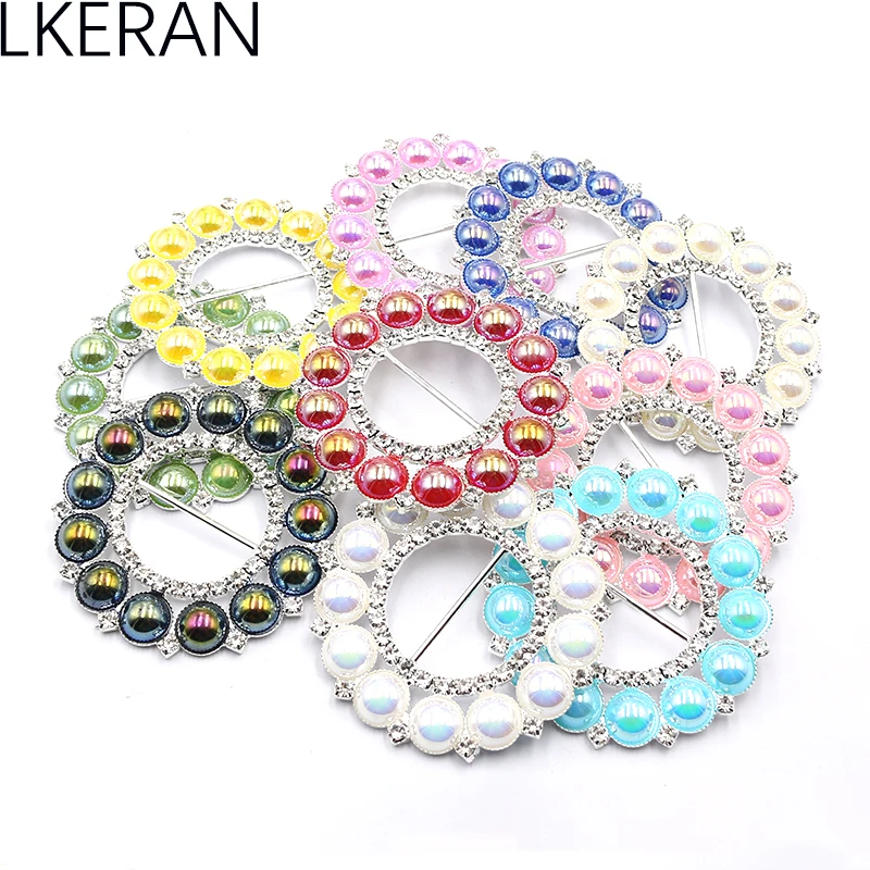 LKERAN 2 Pieces Of 59*59MM Fashionable Pearl Rhinestone Sliding Buckle, DIY Shoe Buckle, With Knot Angle, Belt Scarf Decorative