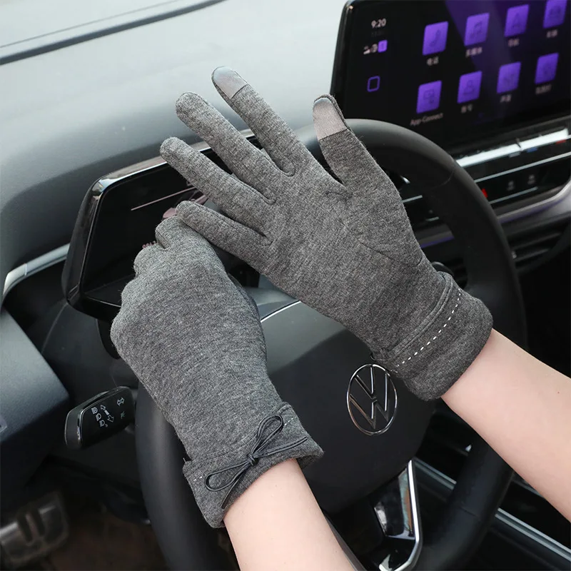 Winter Bow-knot Women's Gloves Touch Screen Cute Thin Velvet Stretch Glove Spring Autumn Mittens