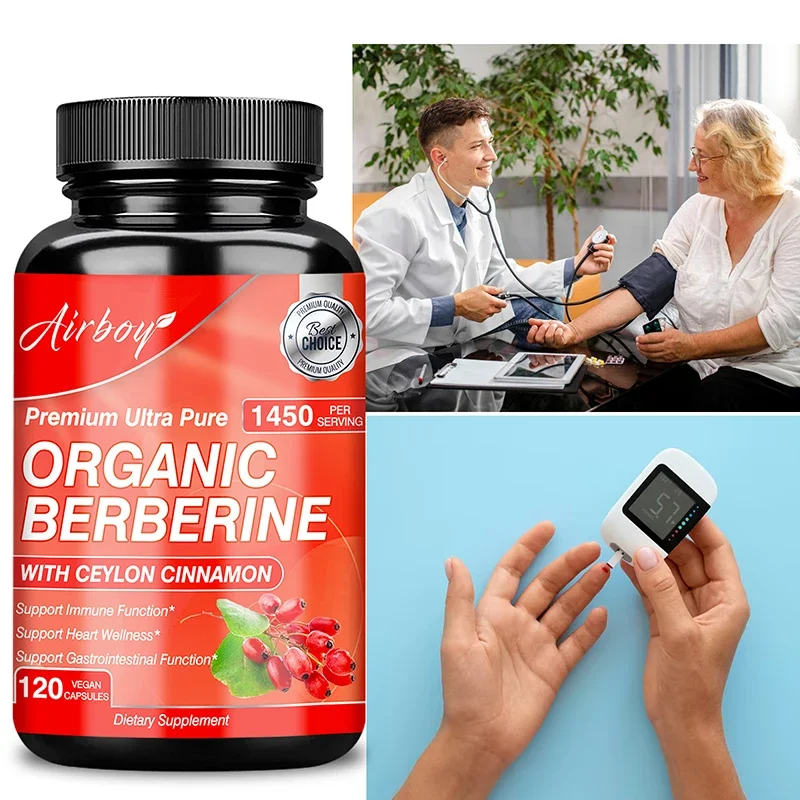Organic Berberine Capsules - Blood Sugar Balance, Cardiovascular Health, Aid Digestion,Promote Metabolism - with Ceylon Cinnamon