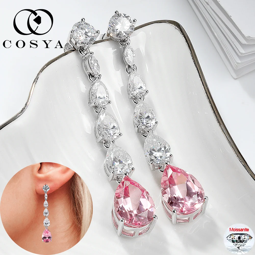

COSYA 100% 925 Silver 16.98cttw Pear Cut Lab Grown Padparadscha WaterDrop Earrings For Women Moissanite Luxury Wedding Jewelry