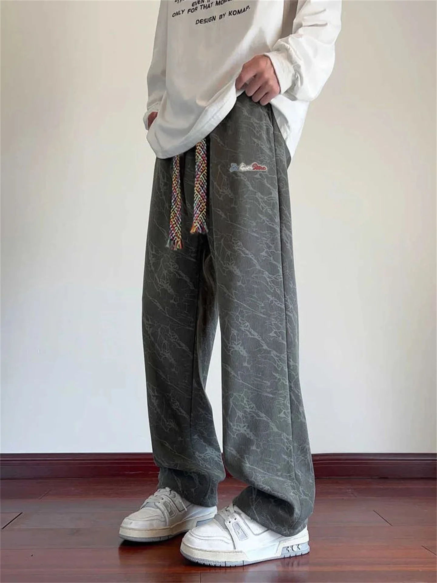 

Мужские вельветовые брюки прямого кроя с эффектом тай-дай, 250 г, для осени и зимы, повседневные спортивные длинные штаны для подростков