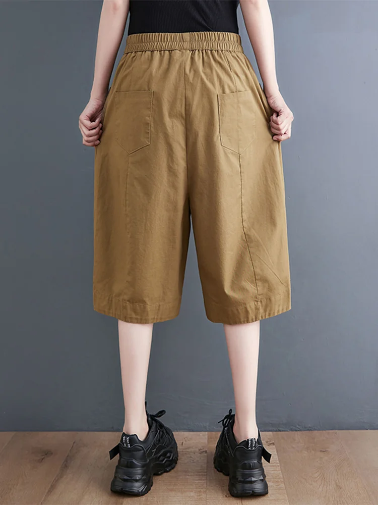 High Waist Workwear Five-Point Pants Women Summer Loose plus Size Slimming Casual Straight Leg Seven-Point Wide Leg Mid-Pants