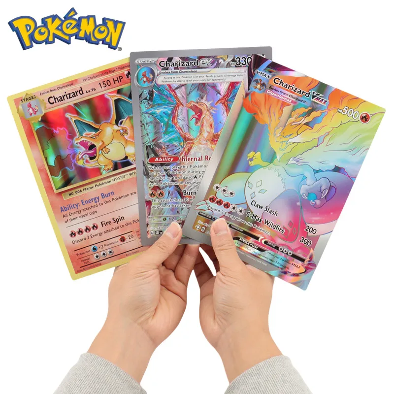 30 Uds. Tarjetas de Pokémon de gran tamaño, tarjetas con letras Jumbo MEGA Vmax Vstar GX Arceus Pikachu Charizard, tarjeta rara súper brillante, regalo de cumpleaños