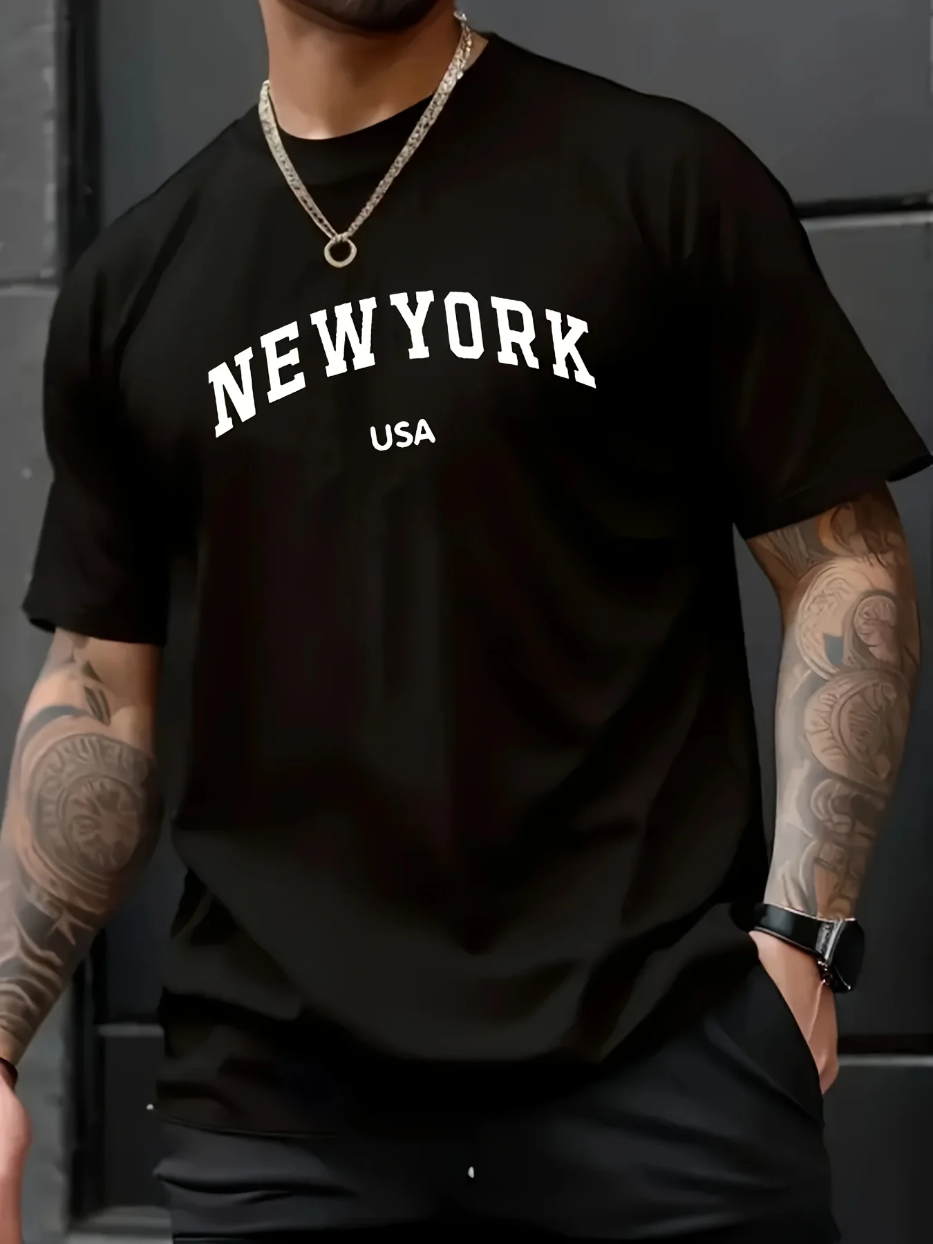 

Pure Cotton Men's Fashion Trend Round Neck Casual Letter Printed T-shirt