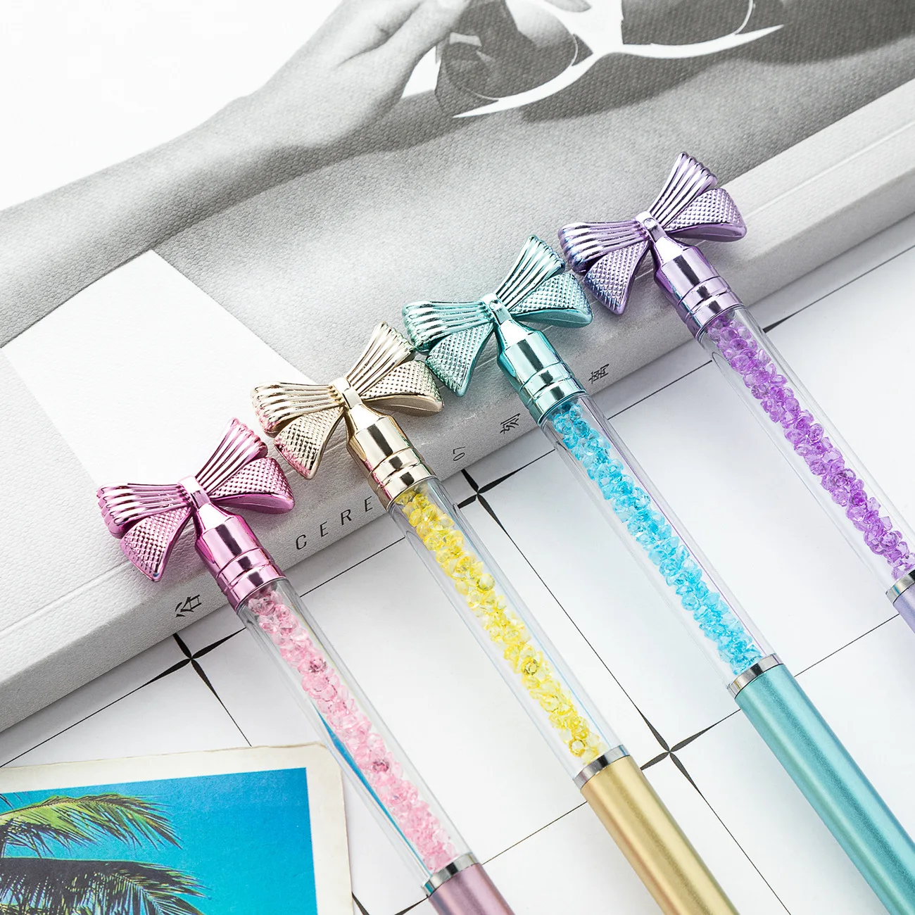 Imagem -03 - Bonito Bow Knot Canetas Esferográficas Rotativa Escrita Gel Pen Tinta Preta Caneta Cristal Material de Escritório Papelaria Escolar 10 Pcs por Lote