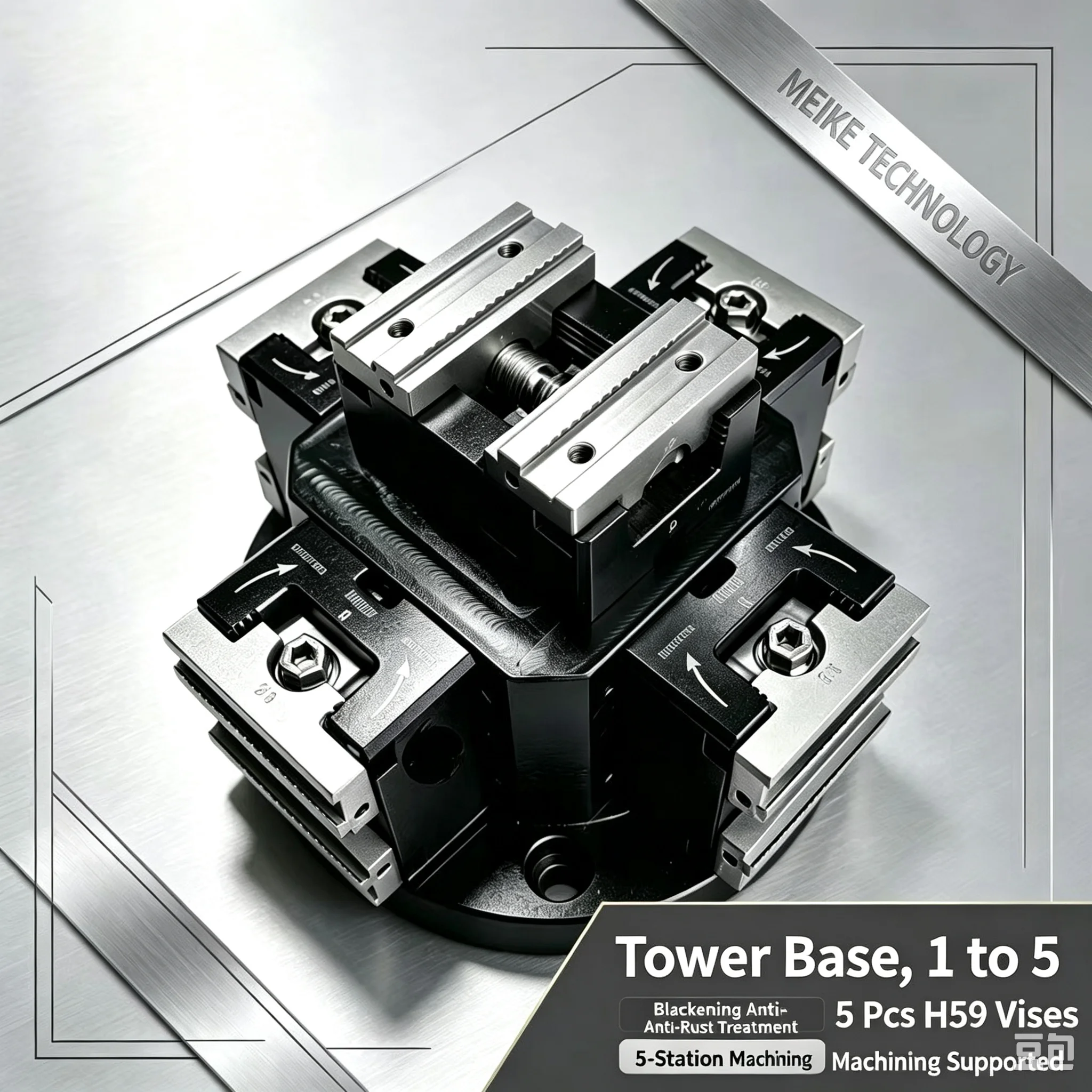 Self centering tiger pliers with one to five tower bases, equipped with multiple H59 tiger pliers and multi station fixtures