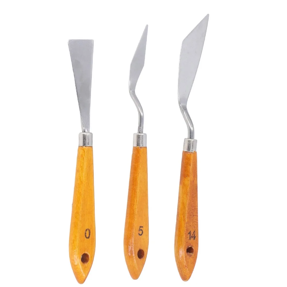 3pcs Stainless Steel Palette Painting tool Brown Finish Hangable Art Painting Spatula Color Mixing Scraper Art Tools