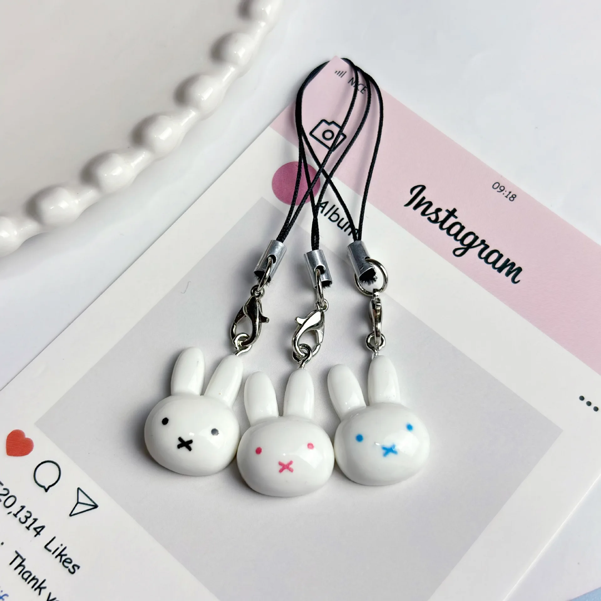3 Pcs Kawaii Miffy Rabbit Keychain Cute Cartoon Soft and Adorable Girl Heart Cream Bell Cartoon Bag Decoration Best Friend Gift