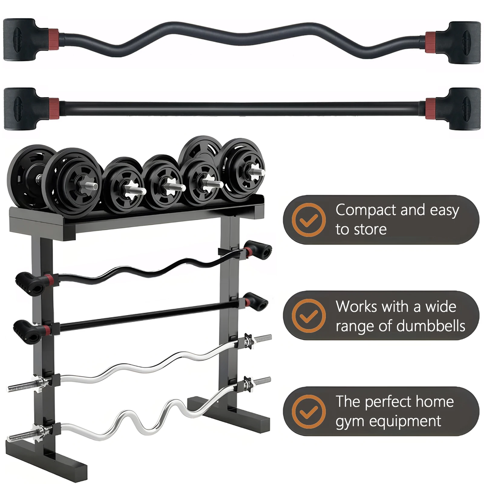 Adjustable Dumbbell Converter to Barbell Set and Kettlebell for Home Fitness Adjustable Up to 200lb Capacity Weight Barbell