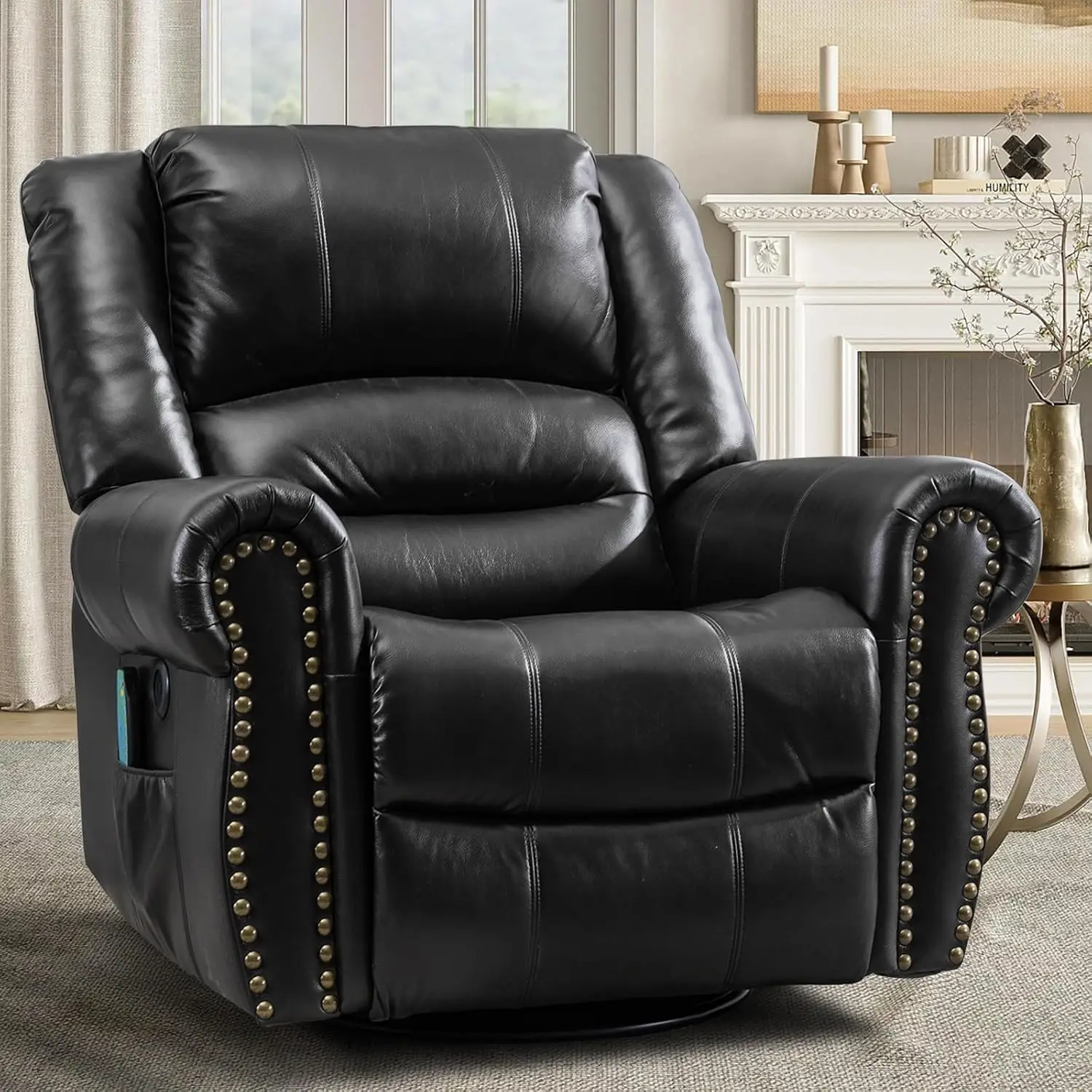 Oversized Swivel Rocker Recliner Chair with Heat and Massage, Manual Glider Rocking Recliner Chair, 360°Swivel, Customized
