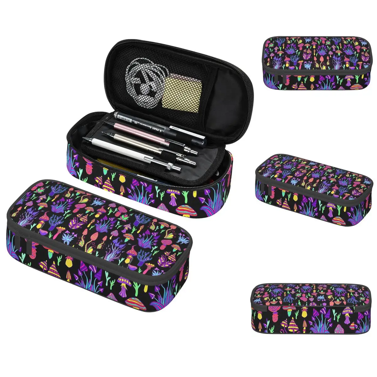Colorful Magical Mushrooms Pattern Pencil Case for Kids School Pen Box Pencil Bag Stationery Supplies Pen Holder Bag