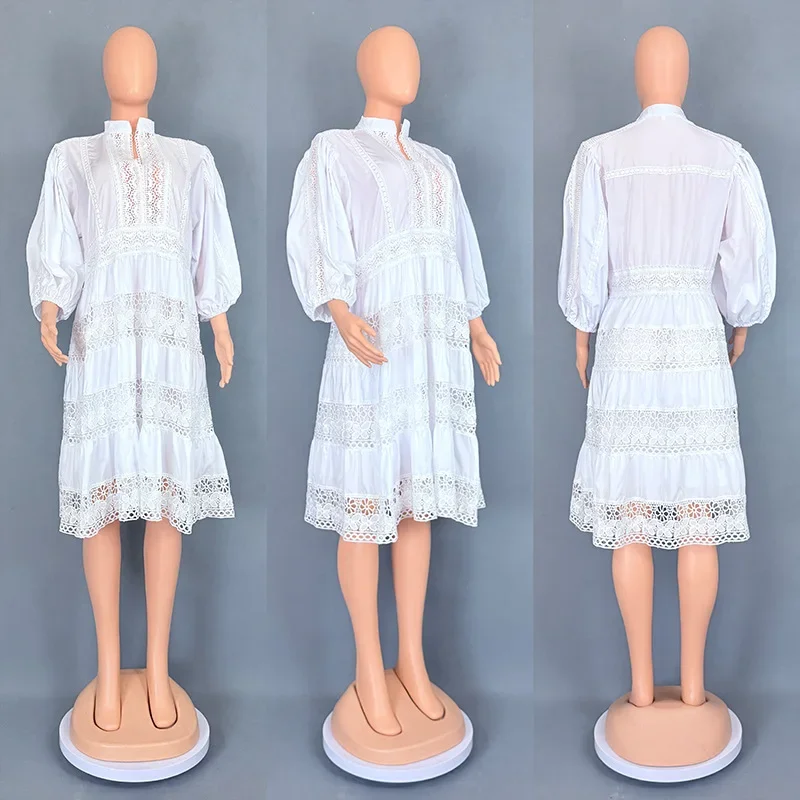 

African Dresses for Women Lace Hollow Out Evening Party Dress Plus Size Turkey Kaftan Africa Clothing Dashiki Ankara Vestidos