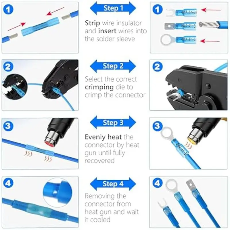 DT17 Heat Shrink Wire Connectors Kit, Insulated Spade Connectors for Marine, Rings Forks Spade Butt Splices, 720pcs Waterproof