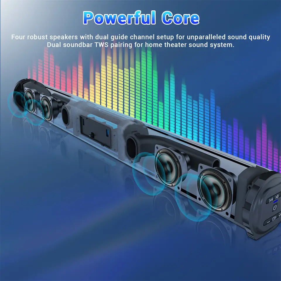 Bluetooth Soundbar with Wireless Subwoofer and 2000mAh Battery